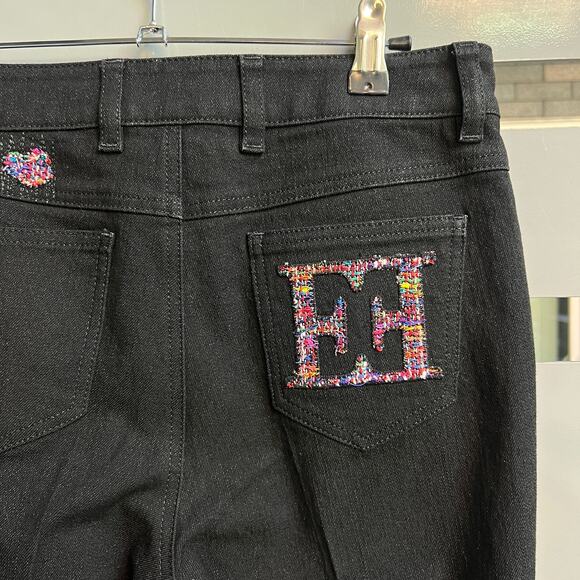 Escada Black Bootcut Embroidered Denim Jeans Size 36 - Picture 6 of 9